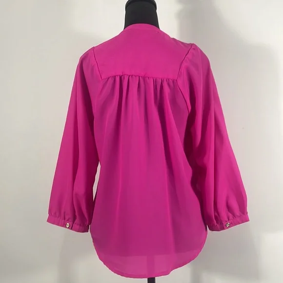 Gianni Binni Hot Pink Button down flowy blouse,pleated front and back,Large - Picture 5 of 11